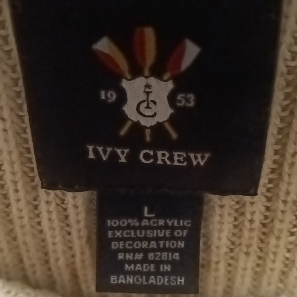 IVY CREW acrylic braided beige sweater w ribbed collar cuffs & hem Lg